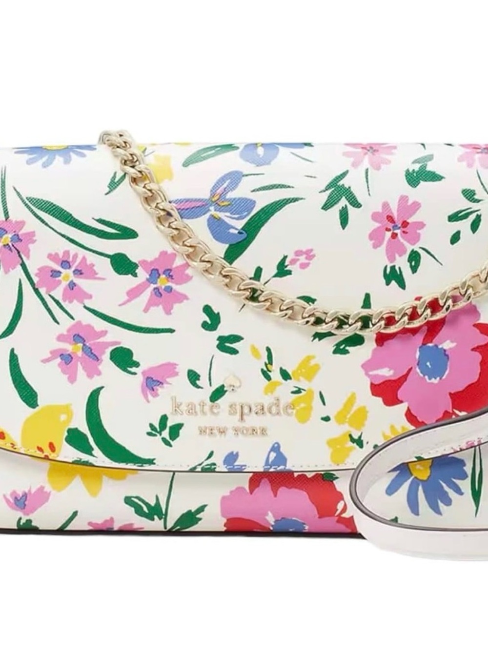 kate spade White Floral Chain Crossbody with Gold Hardware